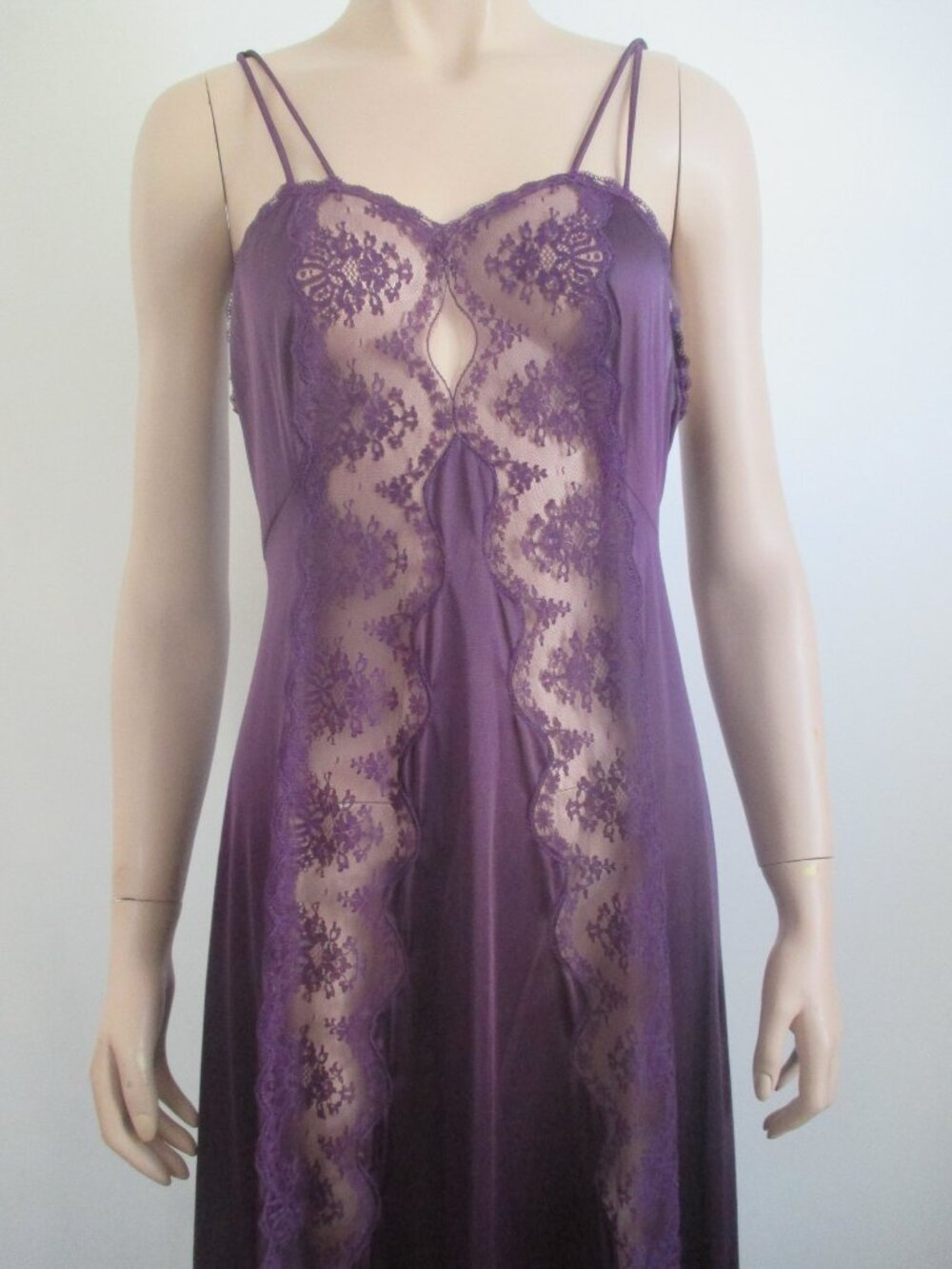 1970s Nightgown Aubergine Lace Van Raalte Made in Canada NWOT